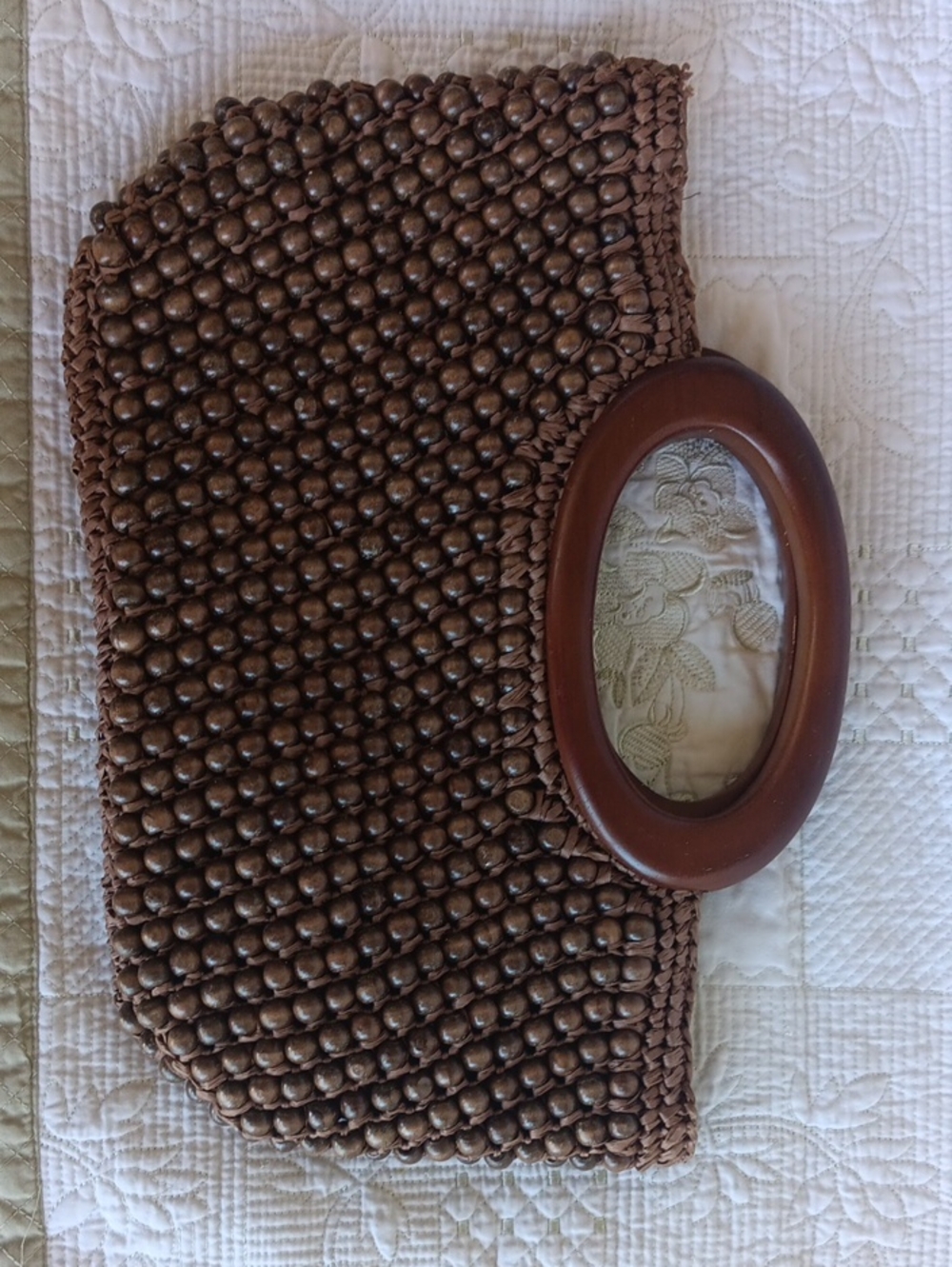 Ann Taylor Loft Wooden Bead Bag. 13"W X 9 1/2"H - Picture 2 of 4